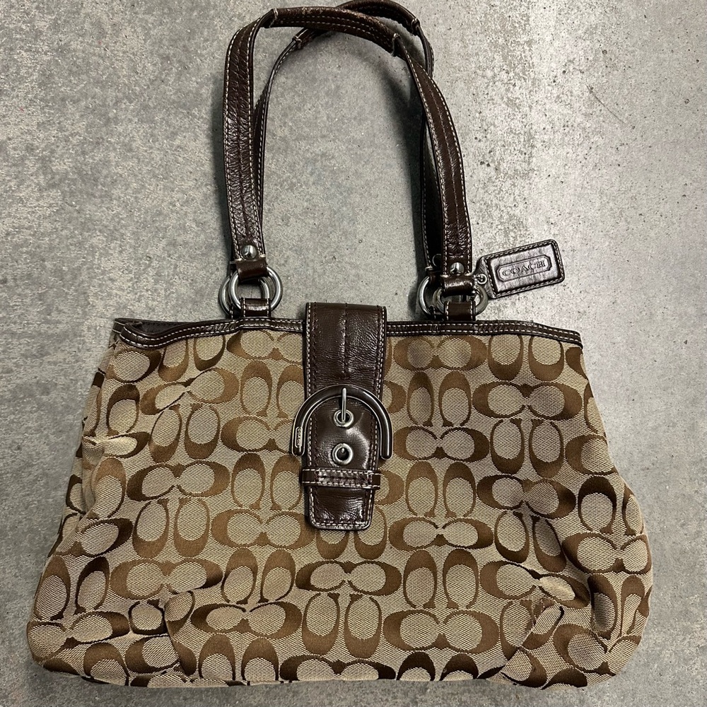 SOLD Coach Tan and Brown Signature Shoulder Bag
